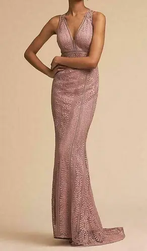 BHLDN Anthropologie Dress XL (M) Mauve Connor Lace Maxi Bridesmaid Evening Train