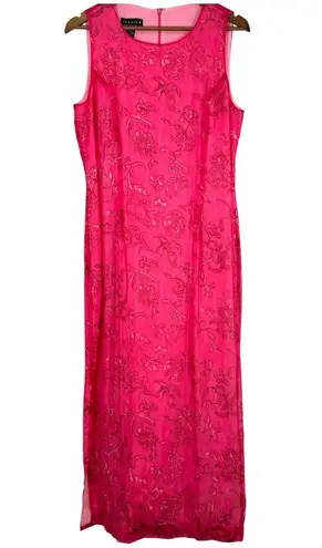 SPENSER JEREMY Pink Floral Print Silk Maxi Dress Sheath Evening Formal Size 12