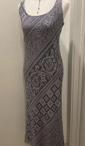 Slny VTG 90s Silver Metallic Lace Crochet Fringe Maxi Midi Dress - 2