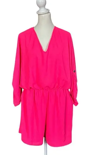 M MTS Short Sleeve Elastic Waist Shorts Romper Neon Pink Size Large