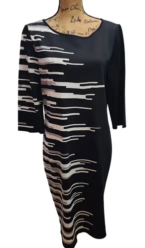 Ming Wang Black White Gray Geometric Print Knit Midi Dress Size L - Image 1