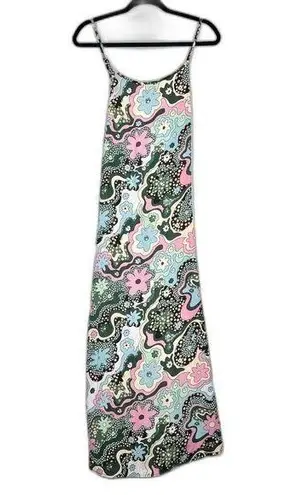 Celia B Retro Floral Maxi Dress Size XS Spaghetti Strap Vibrant Colorful Pink