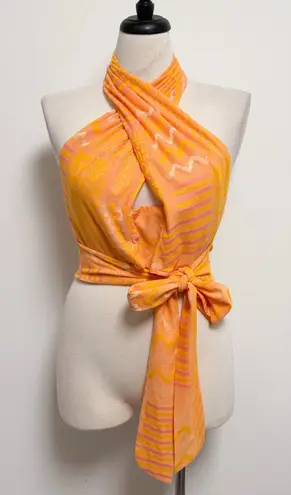 Anthropologie Eva Franco  Citrus Orange Pink Knit Halter Wrap Crop Top Large New