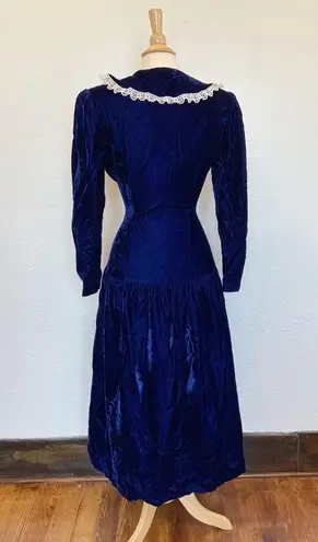 Gunne Sax Vintage 70s Renaissance Victorian Long Sleeve Velvet Lace Dress