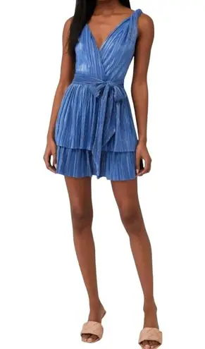 Sabina Musayev Alma Plisse Tiered Mini Dress Blue Womens Size Small