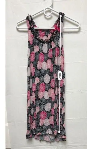 Sleeveless Rayon Knit Night Gown Size Small White/pink Flowers Dress 0105 Blue