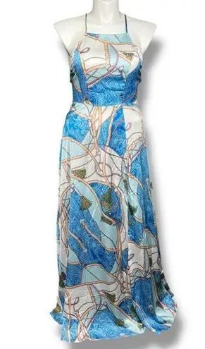 Aakaa Womens Sweet Sand Off Maxi Dress Thigh Slit Halter Top Sleeveless Large