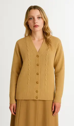 Vintage Pringle of Scotland for Robert Kirk 100% Pure Camel Hair Cable Cardigan Tan Size M