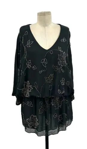 Tolani Floral Beaded Tunic Dress Dolman Batwing Sleeve Size Small