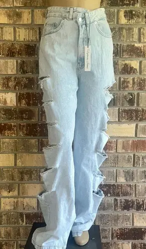 Highway Jeans Factory Distressed Ripped Light Blue Wide Leg Denim Size 3 NWT