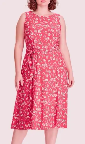 Ralph Lauren  Peach Floral Fit Flare Sleeveless‎ Stretch Midi Dress Size 14