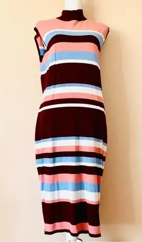 Eva Mendes NY&CO Burgundy, White & Periwinkle Sleeveless Striped Sweater Dress. Red Size XL