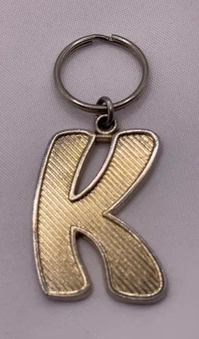 Metal Initial Letter K Gold Vintage Keychain Silver