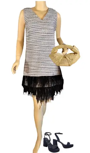 Sail To Sable STS TWEED METALLIC SHIFT DRESS WITH FEATHER TRIM HEM ACCENT (8) - Image 1