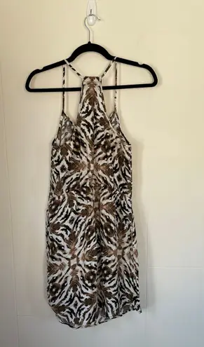 Cynthia Rowley animal print linen dress spaghetti straps pockets women’s size 2