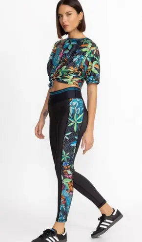 Johnny Was Bee Active High Waist Leggings Pockets Black Tropical Womens Size XS