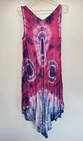 Tie Dye Hippie Boho Beach Dress Cover Up with Embroidery and Sequins Flowy Pink Size undefined