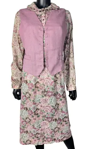 Vintage LF Sport Floral Skirt Set Vest Blouse Cottagecore Grandma Chic M Pink Size M