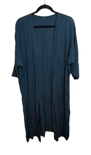 Haight Deep Teal Short Sleeve Long Line Open Front Duster Cardugan Blue