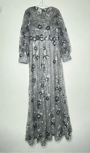 Mac Duggal 67936 Size 12 Bishop Sleeve Embroidered Mermaid Platinum Dress