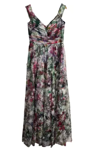 Marchesa Notte Floral Off Shoulder Appliqué 3D Formal Evening Gown Size 14 White