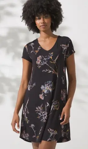 Soma Cool Nights Short Sleeve Veiled Floral Grand Black Nightgown, sz S