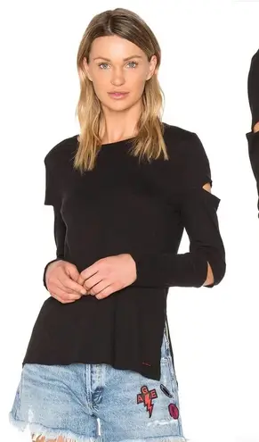 n:philanthropy n:Philanthrophy Gloria Long Sleeve Cutout Top Tee Shirt Black Size Medium