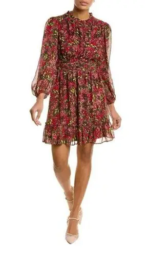 Julia Jordan Peasant Floral Gathered High Ruffle Neck Sheer Sleeves Mini Dress 8