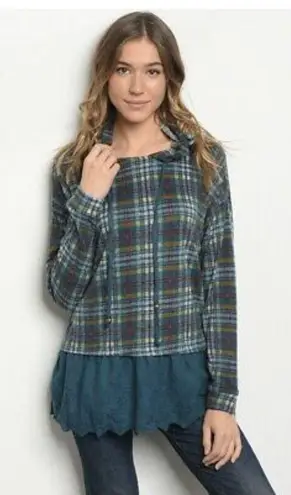 Anabelle's NWT Annabelle Plaid Hooded Tunic Top Long Sleeve Sz M