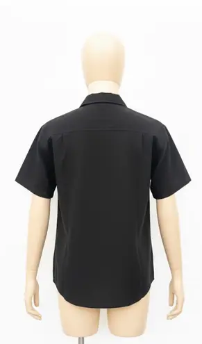 Handmade Men's Mexican Black Embroidered Shirt - Cotton, Gold Accent (Size M )