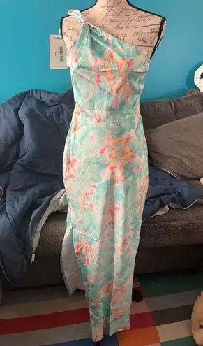 Here Comes the Sun NWT Portland One-Shoulder Maxi Dress Floral Mint, Small