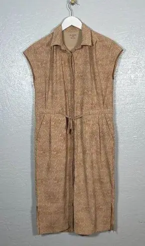 Rei Co-op REI Women XS Tan Brown Print Sun Up Shirt Dress Button Front Pockets UPF 50