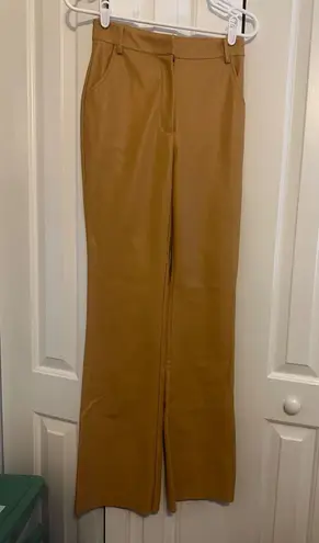 Meshki Women's Tan Faux Leather High Waist Straight Leg Pants Trousers Small NEW