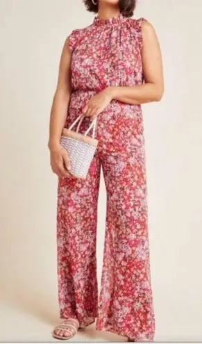 Ali & Jay ANTHROPOLOGIE TROUBADOUR RED FLORAL JUMPSUIT OPEN BACK FEMININE & FLOWY