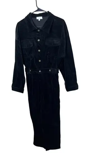 Mable Womens Corduroy Jumpsuit S Button Front Long Sleeve Black Casual