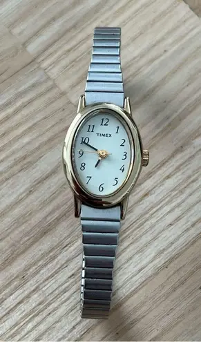 Timex Vintage Ladies Watch Gold-Tone Case Matte Stainless Bracelet White Dial