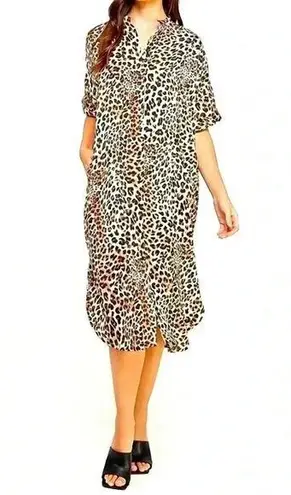 Ellison Maxi Dress Size L Animal Cheetah Print Slinky Mob Wife Comfy Button Down