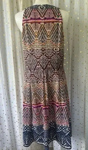 London Times Women's Bohemian Mosaic Geometric Pleated High Neck Shift Dress 10