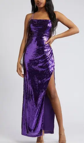 NWT Lulus Keep it Sparkly Sequin Sleeveless Gown Small, PURPLE