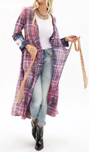 Aratta Silent Journey Boho Plaid Purple Pink Wrap Dress Size XS