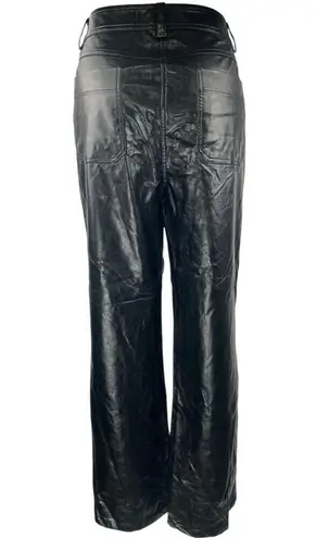 En Saison Women's Black Faux Vegan Leather High Waist Wide Leg Trousers Pants L Size L