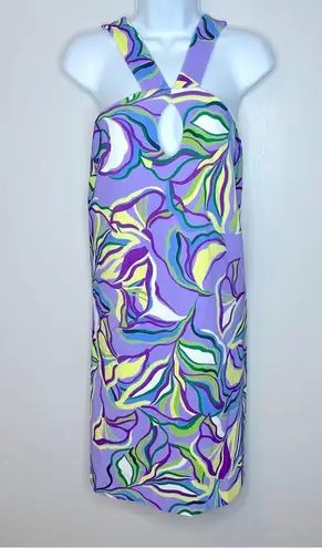 Boston Proper Beyond Travel Abstract Fleurs Keyhole Purple Dress Size XL NWT