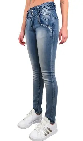 L.A. Concepts Y2k Vintage High Rise Yoke Jeans Bling Tattoo Size 24" Blue