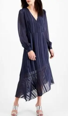 Adyson Parker Black Iris Indigo Stripe Long Sleeve Asymmetrical Hem Large