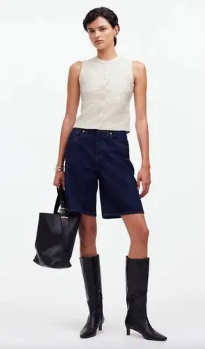 Madewell  Split Crewneck Cardigan Tank Lighthouse Beige Knit Vest Cropped S NWT