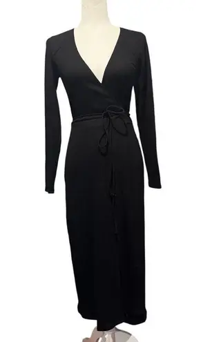 REFORMATION JEANS Ribbed Black Wrap Midi Dress XS NWT
