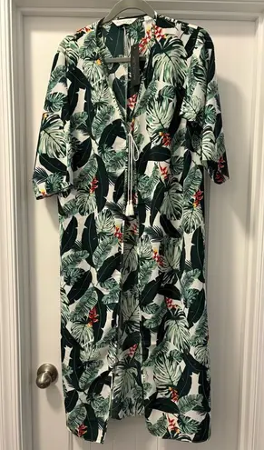 Rachel Zoe  Green and White Leaf Print Kimono OS NWT thumbnail 1