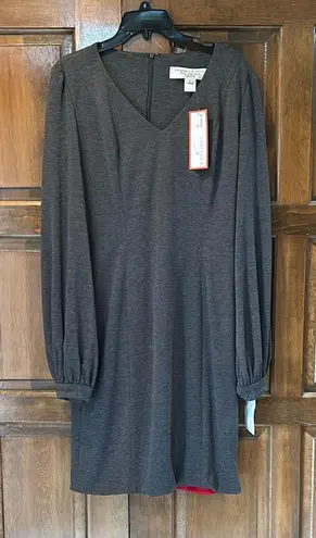 NWT B Michael America Red Women’s V Neck Puffy Long Sleeve Grey Midi Dress 12 Gray