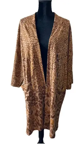 Isaac Mizrahi Isaac‎ Mizrahi Live Size 2X Brown Cheetah Animal Print Open Cardigan Pockets