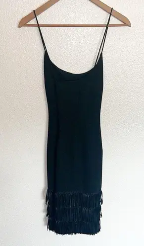 Maggy London  Petites Criss Cross Black Tank Dress With Tiered Fringe Details